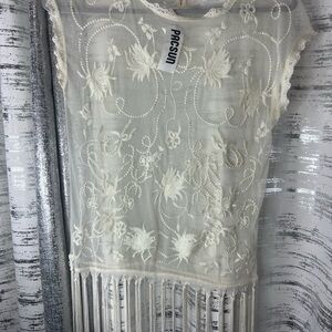 PacSun Ivory Floral Embroidered Top